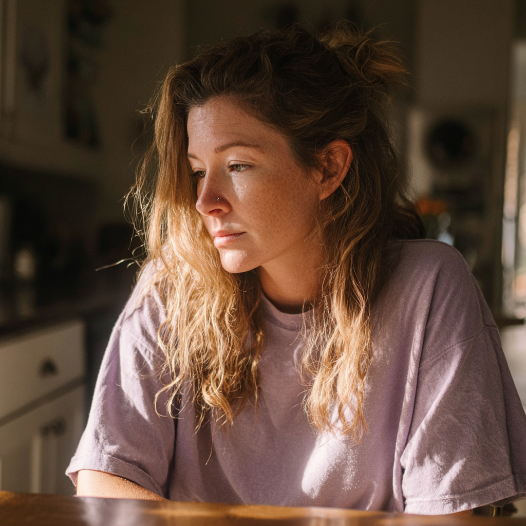 Una mujer pensativa | Fuente: Midjourney