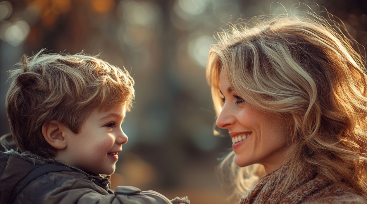 Una mujer sonriendo a su hijo | Fuente: Midjourney