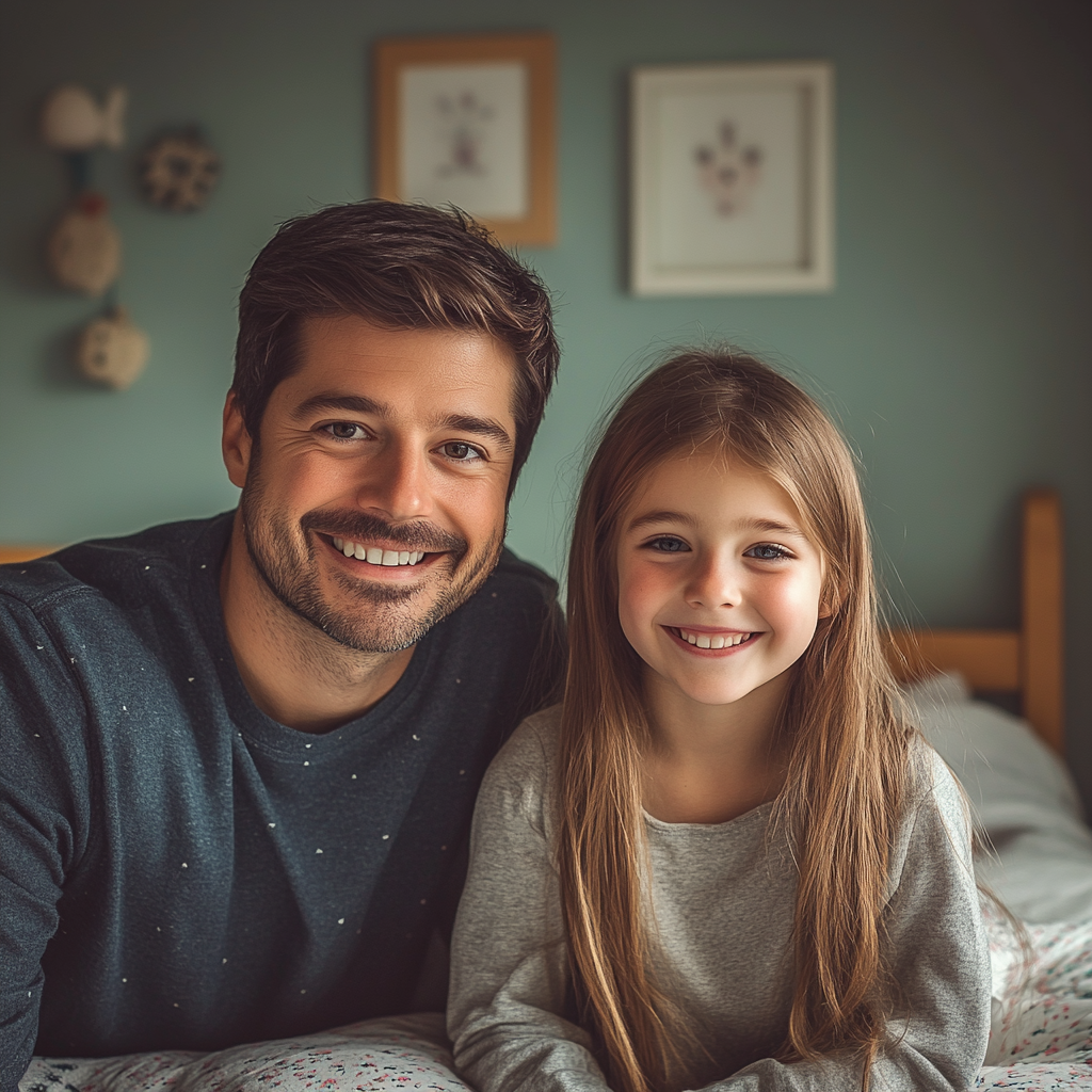 Un padre con su hija en su habitación | Fuente: Midjourney