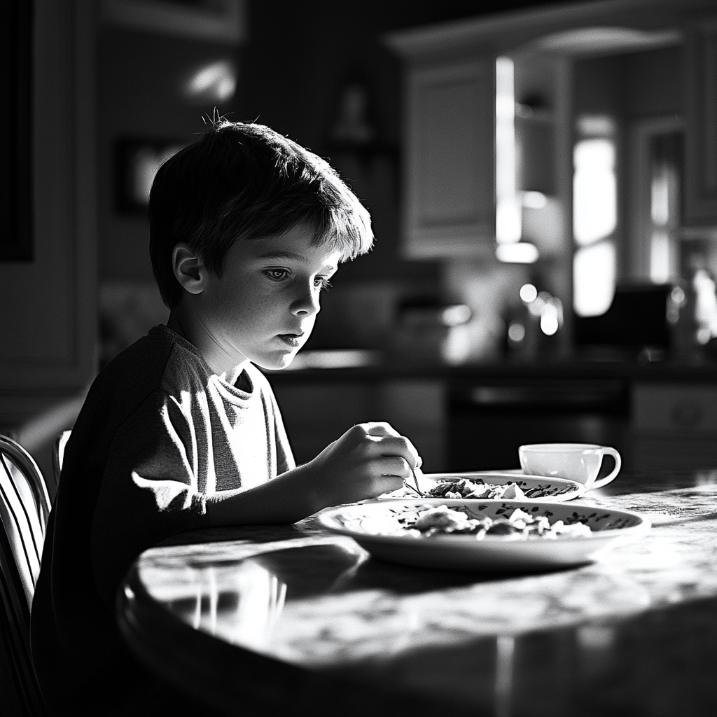 Un niño comiendo sobras | Fuente: Midjourney