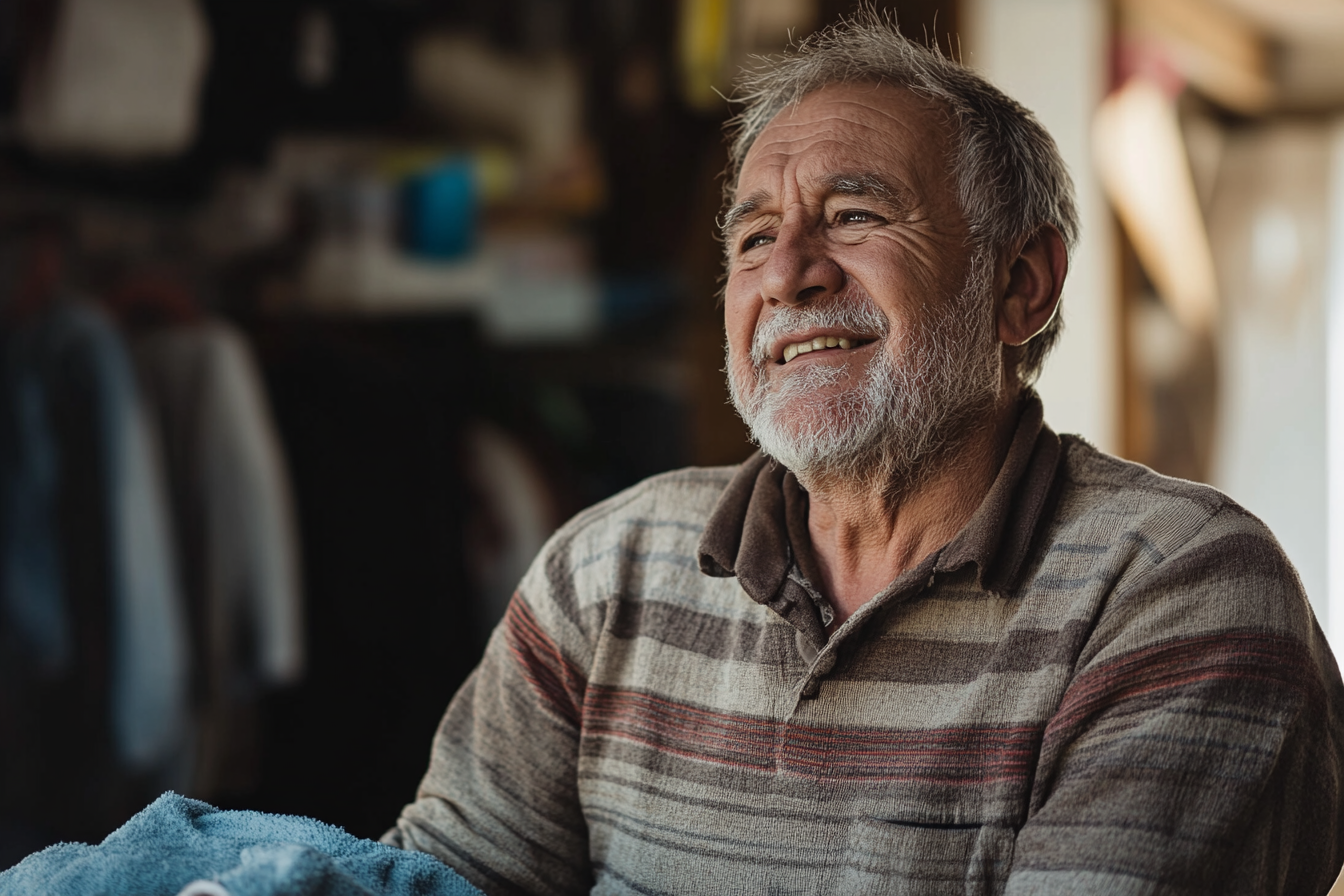 Un hombre sonriente haciendo la colada | Fuente: Midjourney