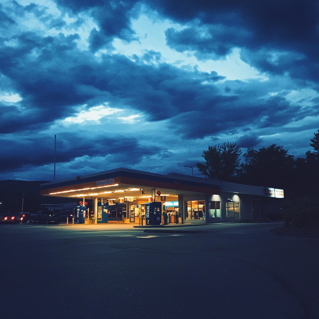 El exterior de una gasolinera | Fuente: Midjourney