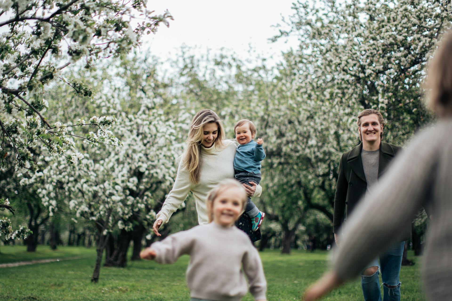 Una familia feliz en un parque | Fuente: Pexels