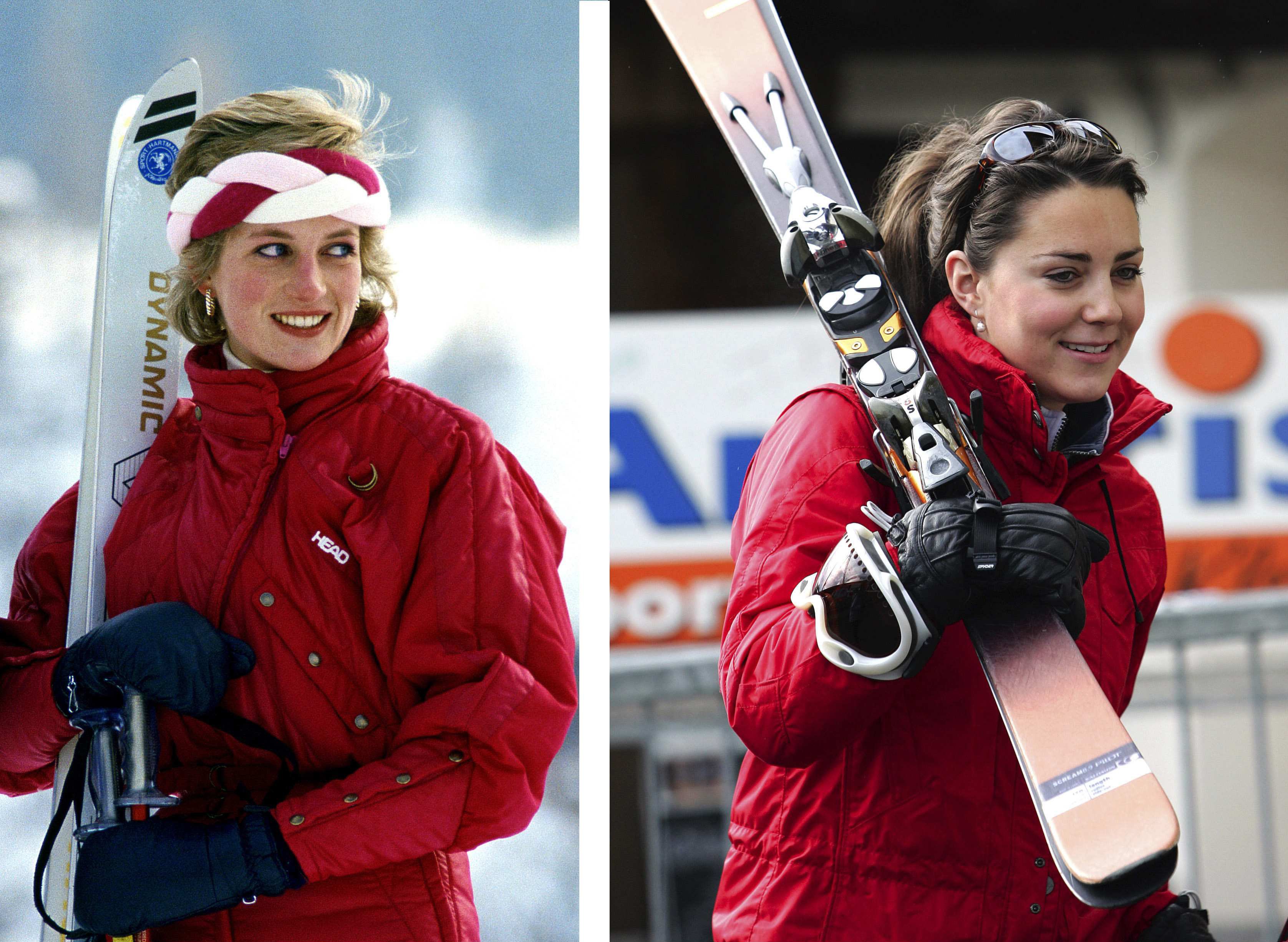 Princesa Diana en Suiza en febrero de 1986 / Duquesa Kate en Suiza en marzo de 2005. | Foto: Getty Images