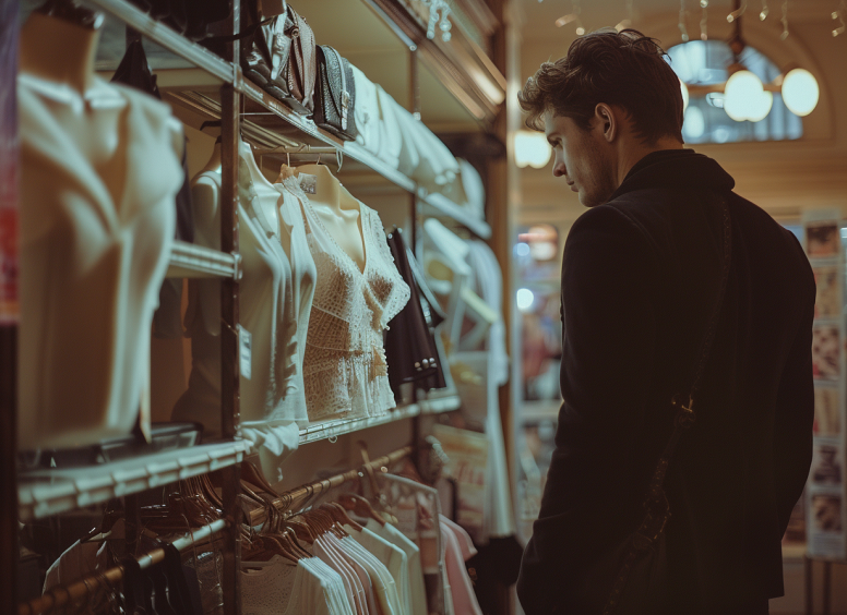 Un hombre curioseando en una tienda de lencería | Fuente: Midjourney
