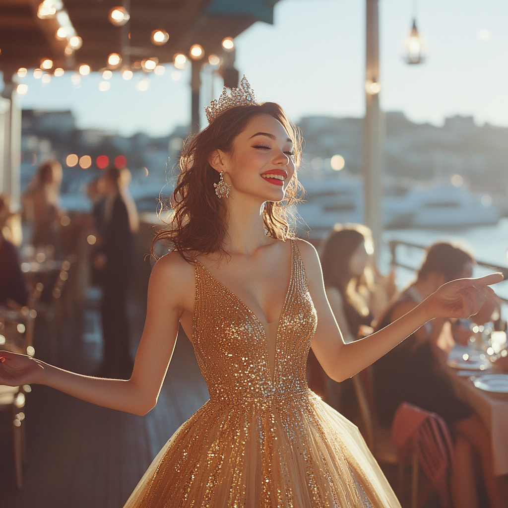 Una mujer feliz en una fiesta | Fuente: Midjourney
