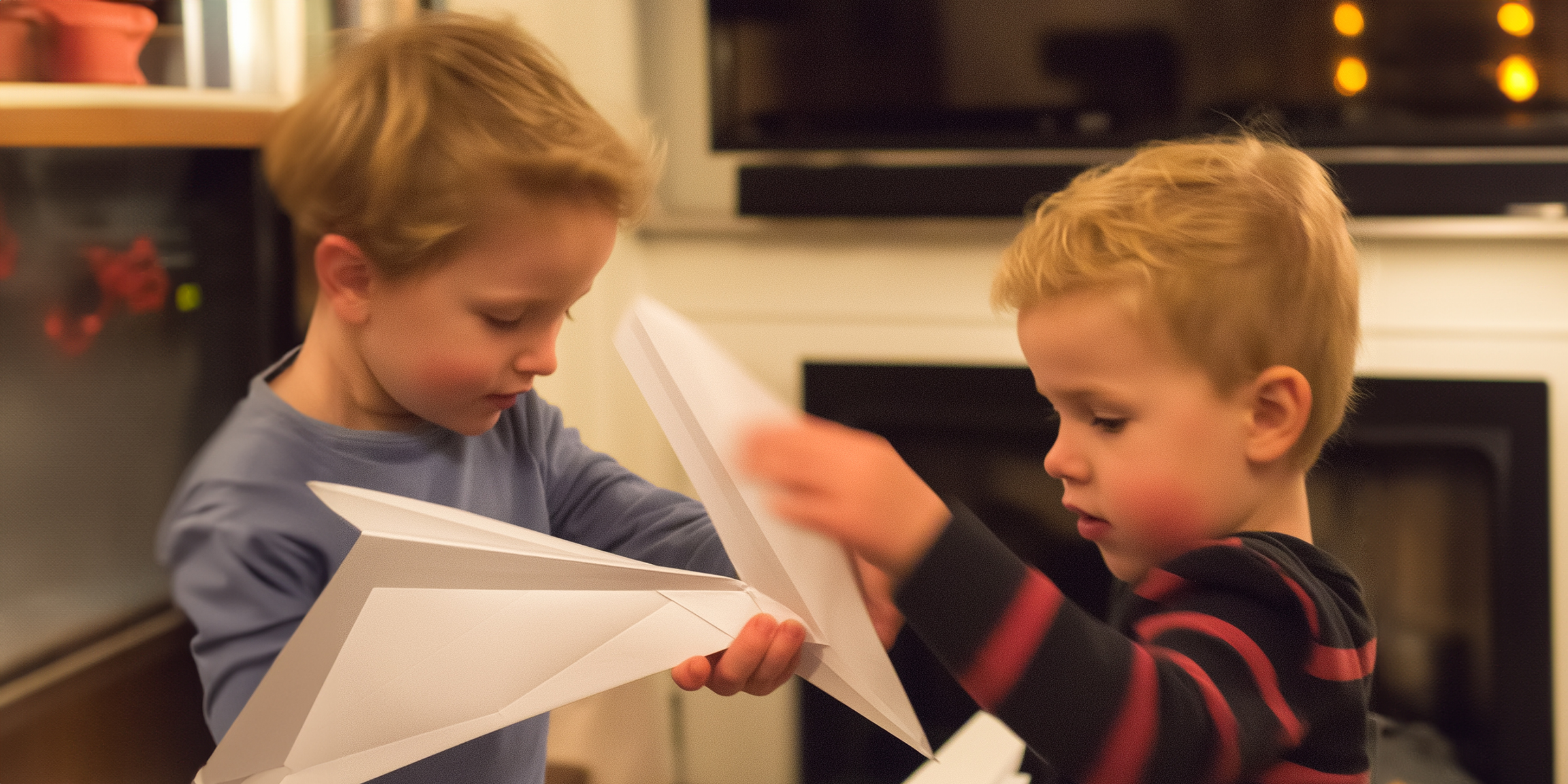 Dos niños sujetando aviones de papel | Fuente: AmoMama