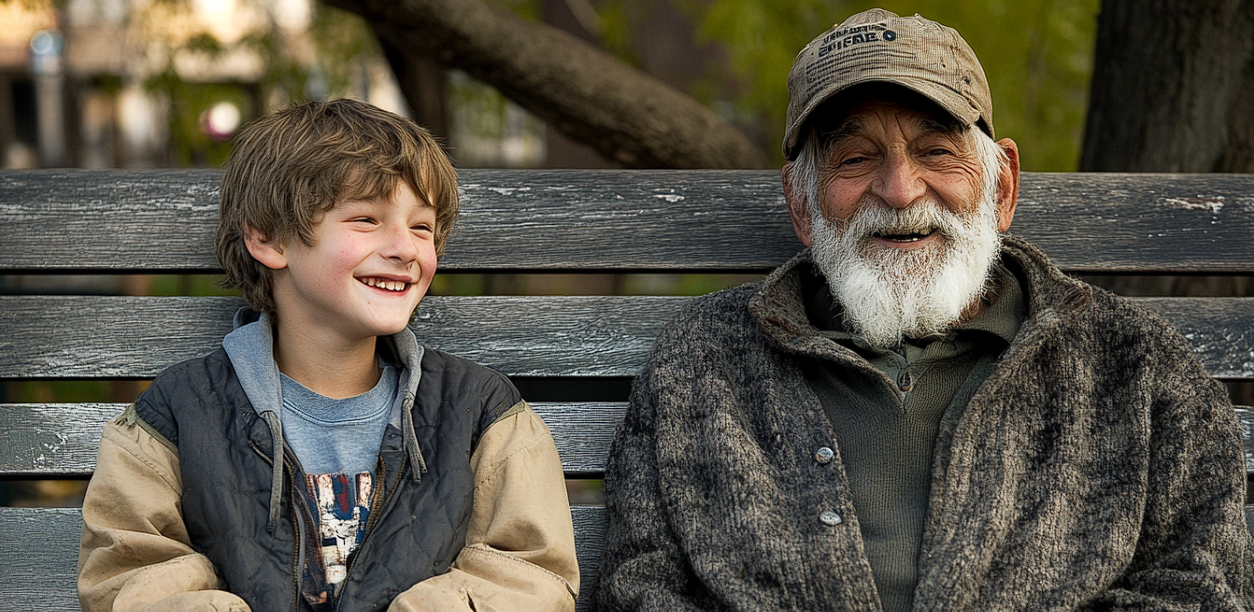 Un adolescente y un vagabundo en un banco | Fuente: Midjourney