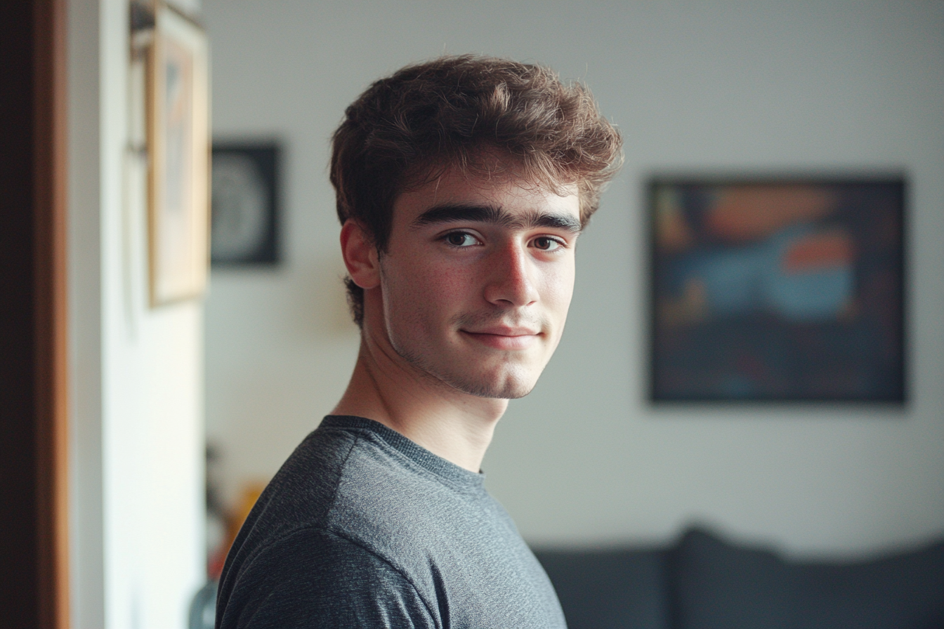 Un joven de pie en un salón | Fuente: Midjourney