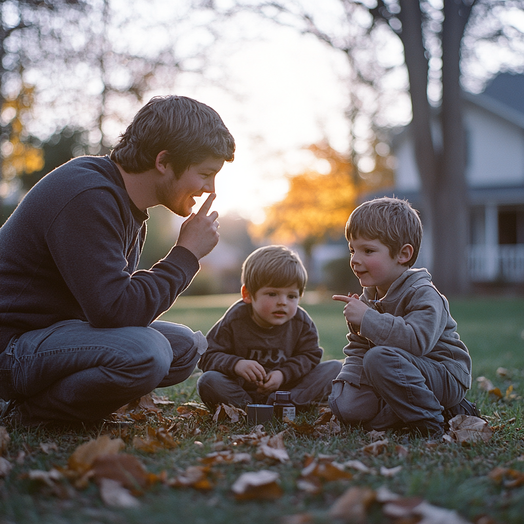 Un hombre diciendo a sus hijos que se callen | Fuente: Midjourney