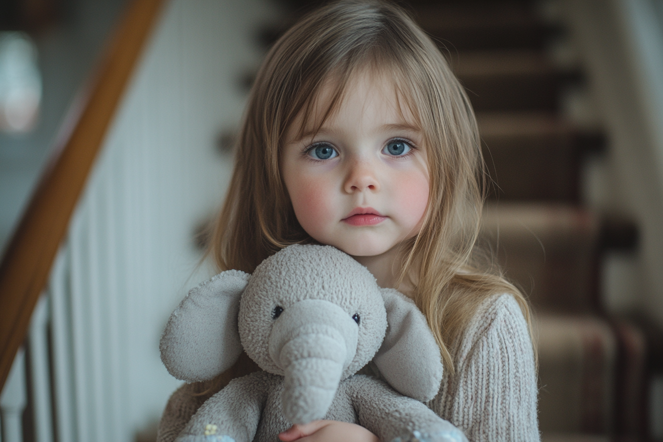 Una niña con su elefante de peluche | Fuente: Midjourney