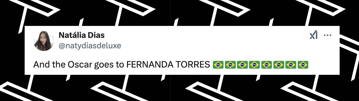 Comentario de un internauta sobre la nominación al Oscar de Fernanda Torres | Fuente: x/natydiasdeluxe