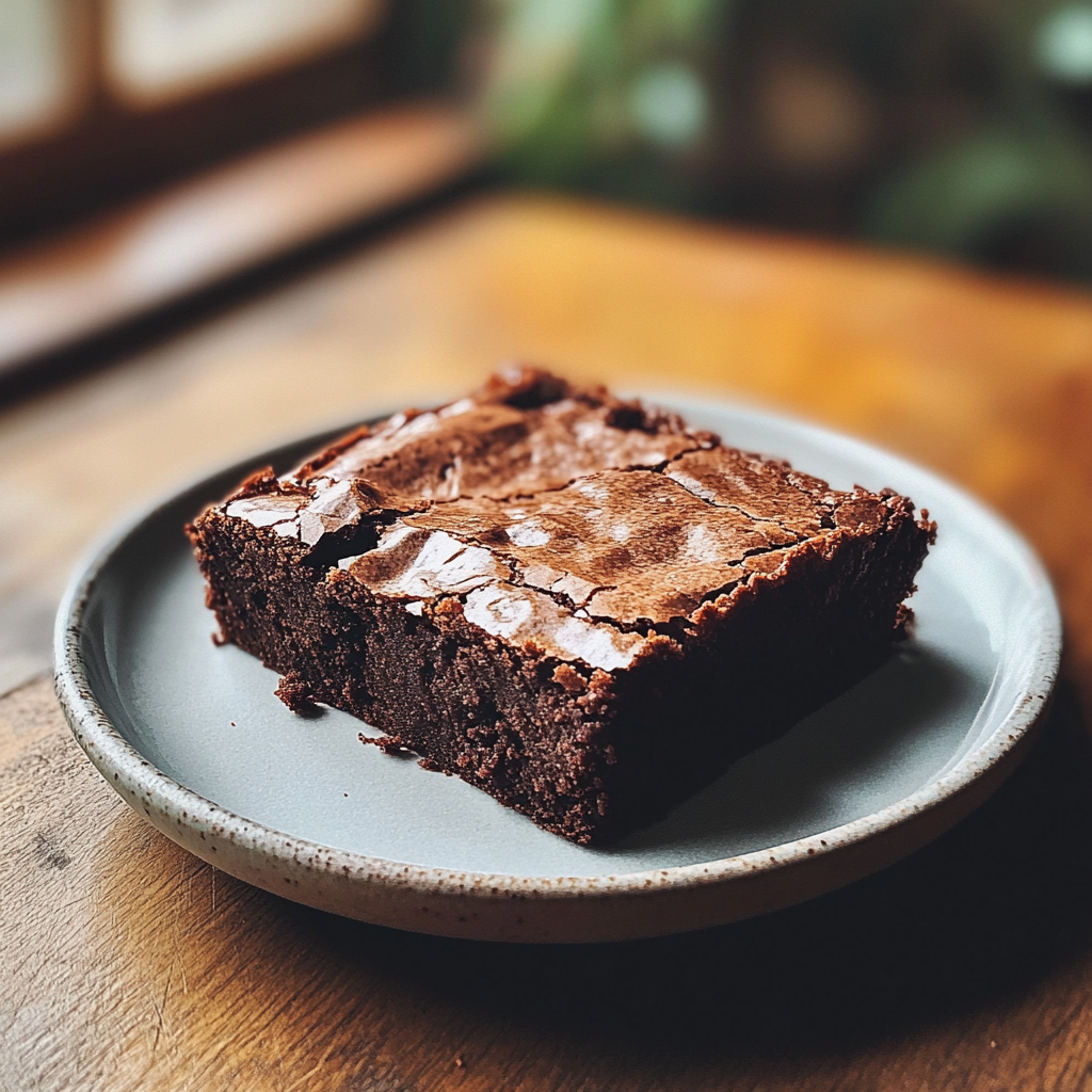 Un brownie en un plato | Fuente: Midjourney
