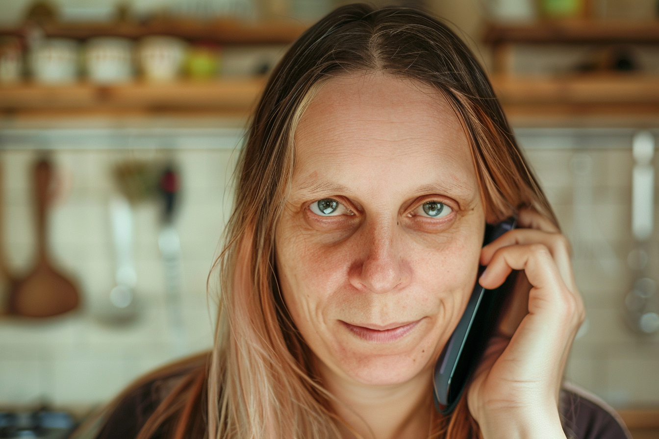 Una mujer con un teléfono pegado a la oreja | Fuente: Midjourney