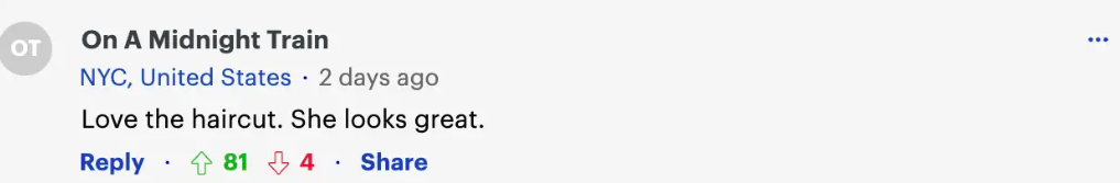 Comentario de un fan sobre Melanie Griffith, fechado el 25 de octubre de 2023 | Foto: Daily Mail