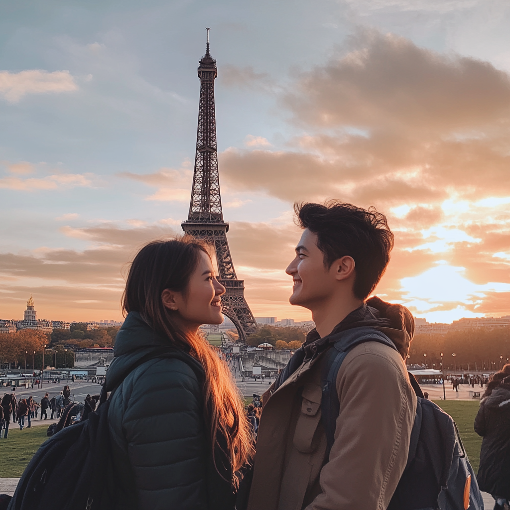 Pareja joven cerca de la torre Eiffel | Fuente: Midjourney