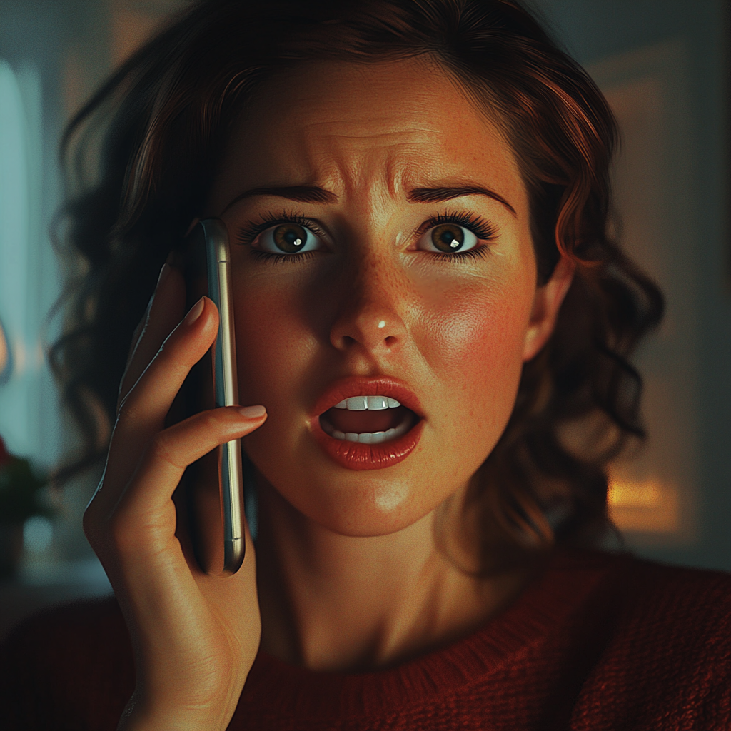 Una donna spaventata che parla al telefono | Fonte: Midjourney
