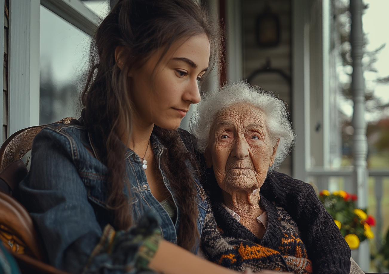 Una abuela y su nieta sentadas en un porche | Fuente: Pexels