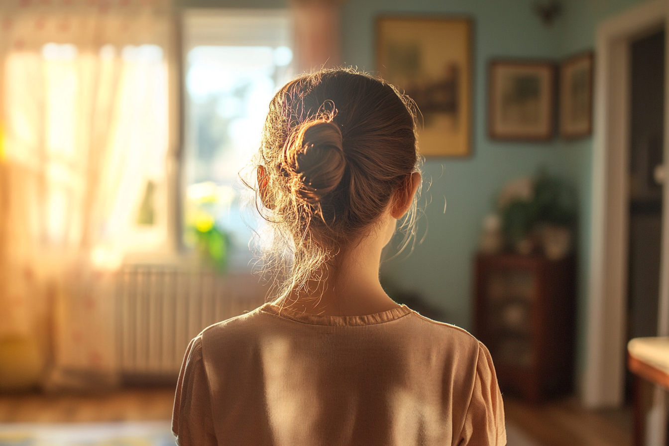 Una chica caminando hacia su habitación | Fuente: Midjourney