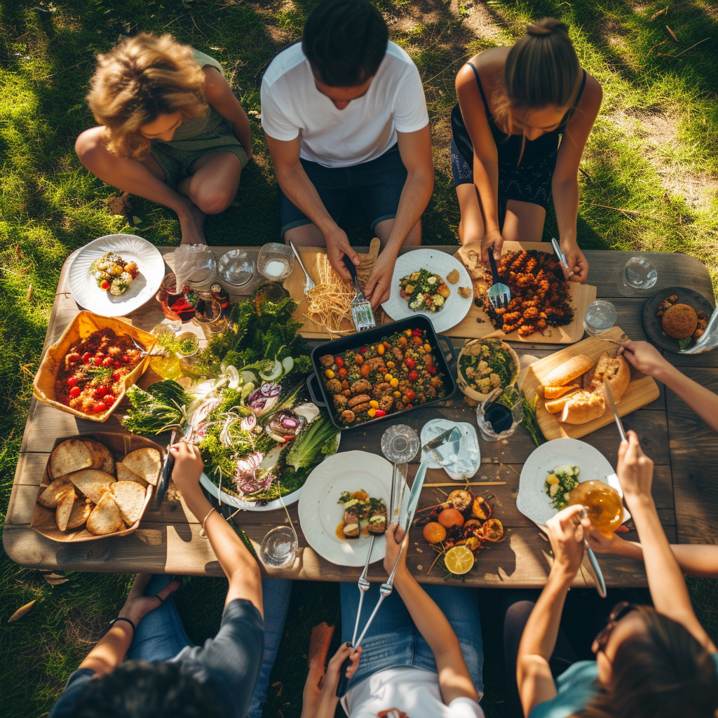 Una familia comiendo junta | Fuente: Midjourney