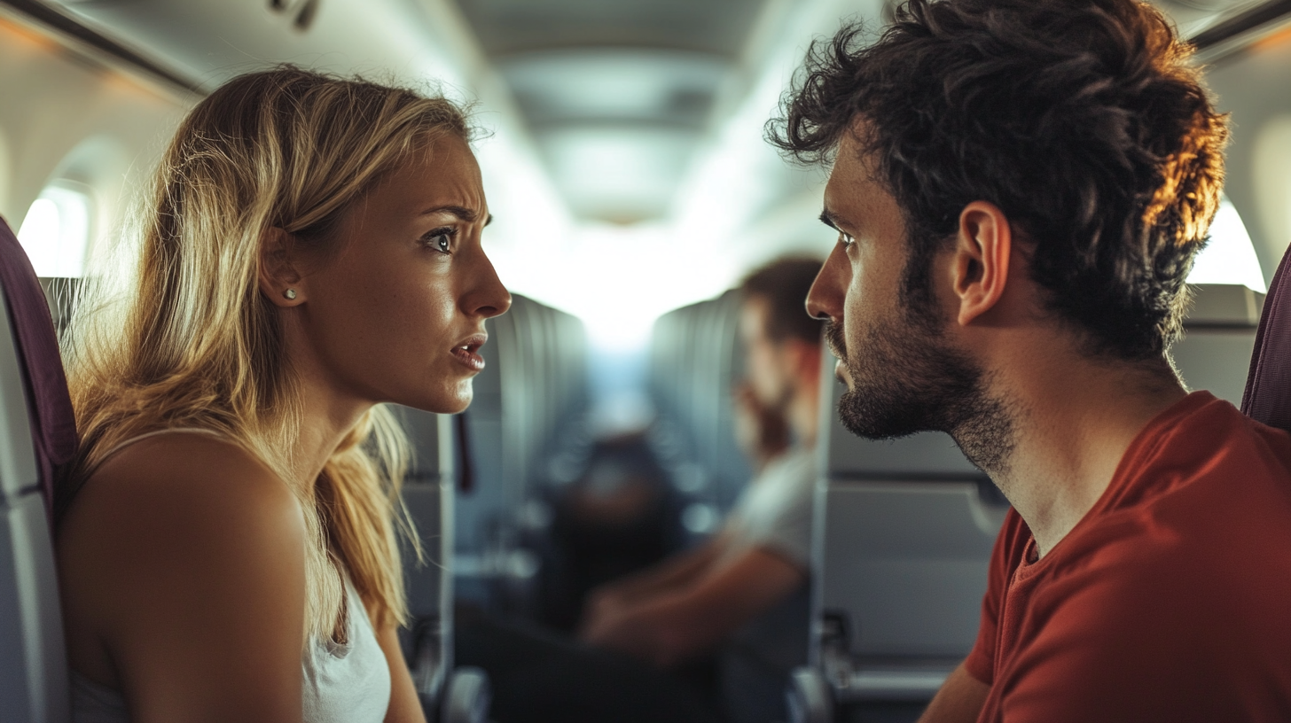 Hombre y mujer dentro de un avión | Fuente: Midjourney