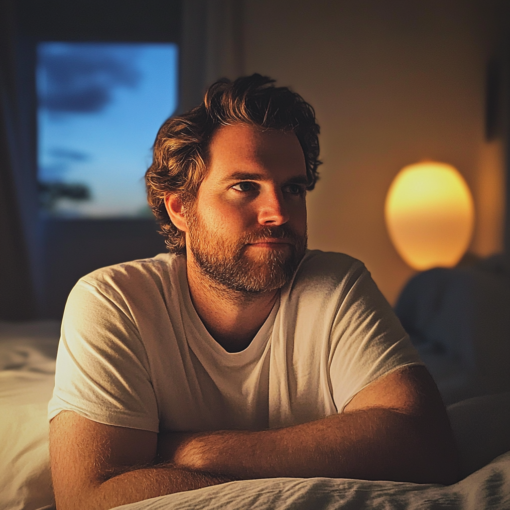 Un hombre sentado en una cama | Fuente: Midjourney