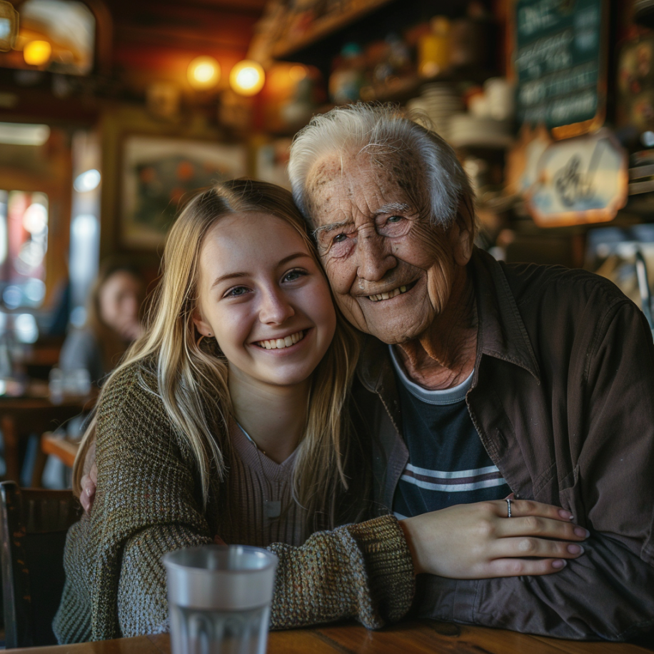 Una mujer abrazando a su abuelo | Fuente: Midjourney