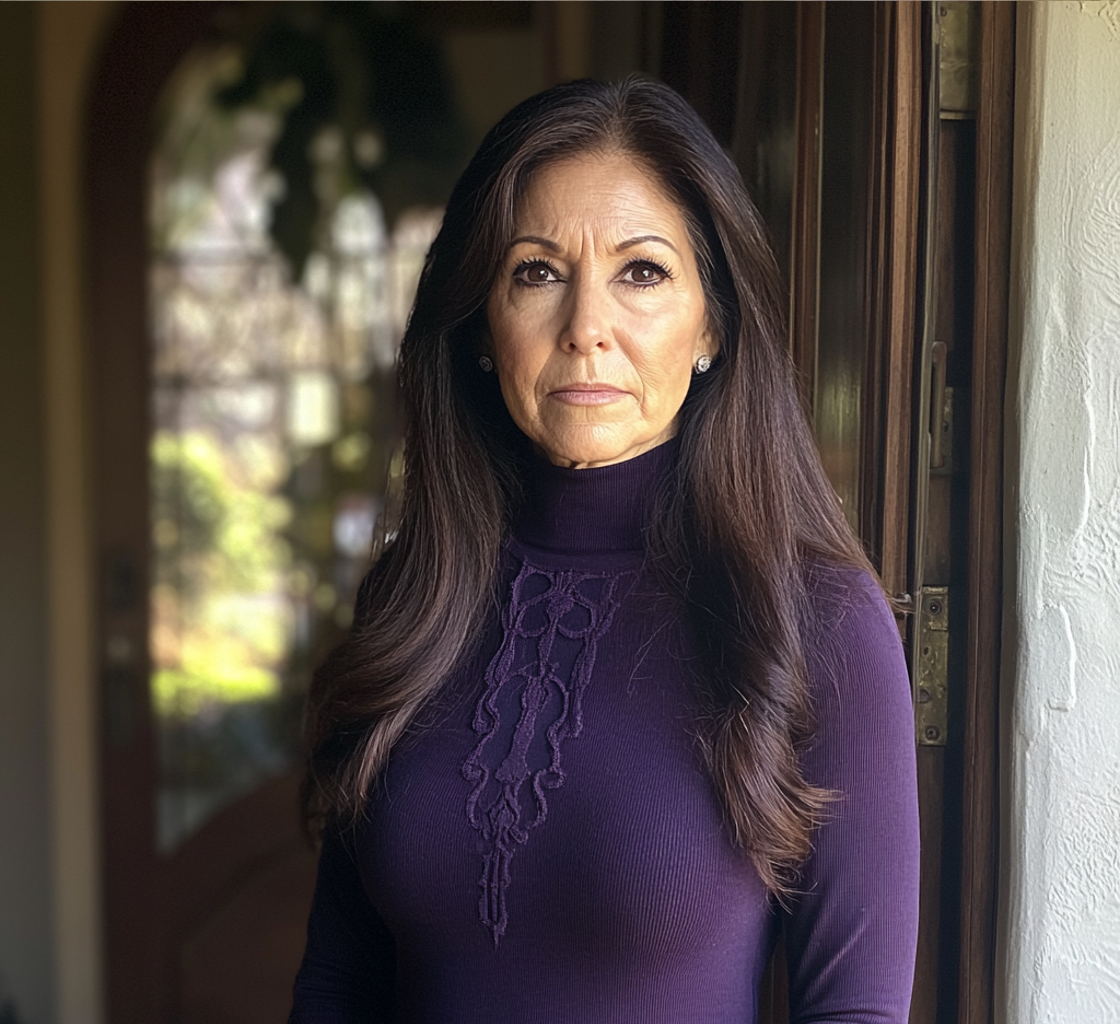 Una mujer mayor ante una puerta | Fuente: Midjourney