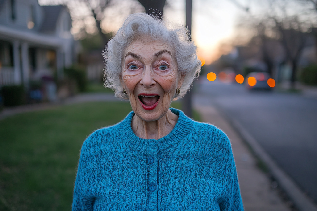 Una mujer mayor sorprendida pero feliz | Fuente: Midjourney