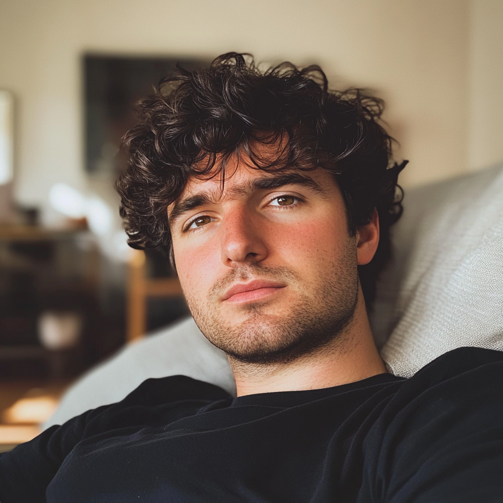 Un uomo seduto su un divano | Fonte: Midjourney