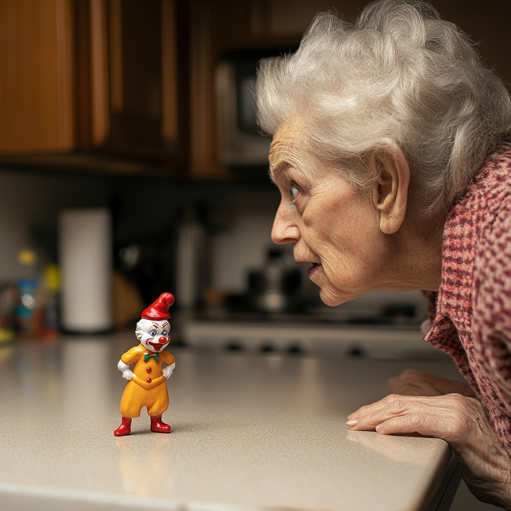 Laura encuentra una figurita de un payaso en la encimera de su cocina. | Fuente: Midjourney