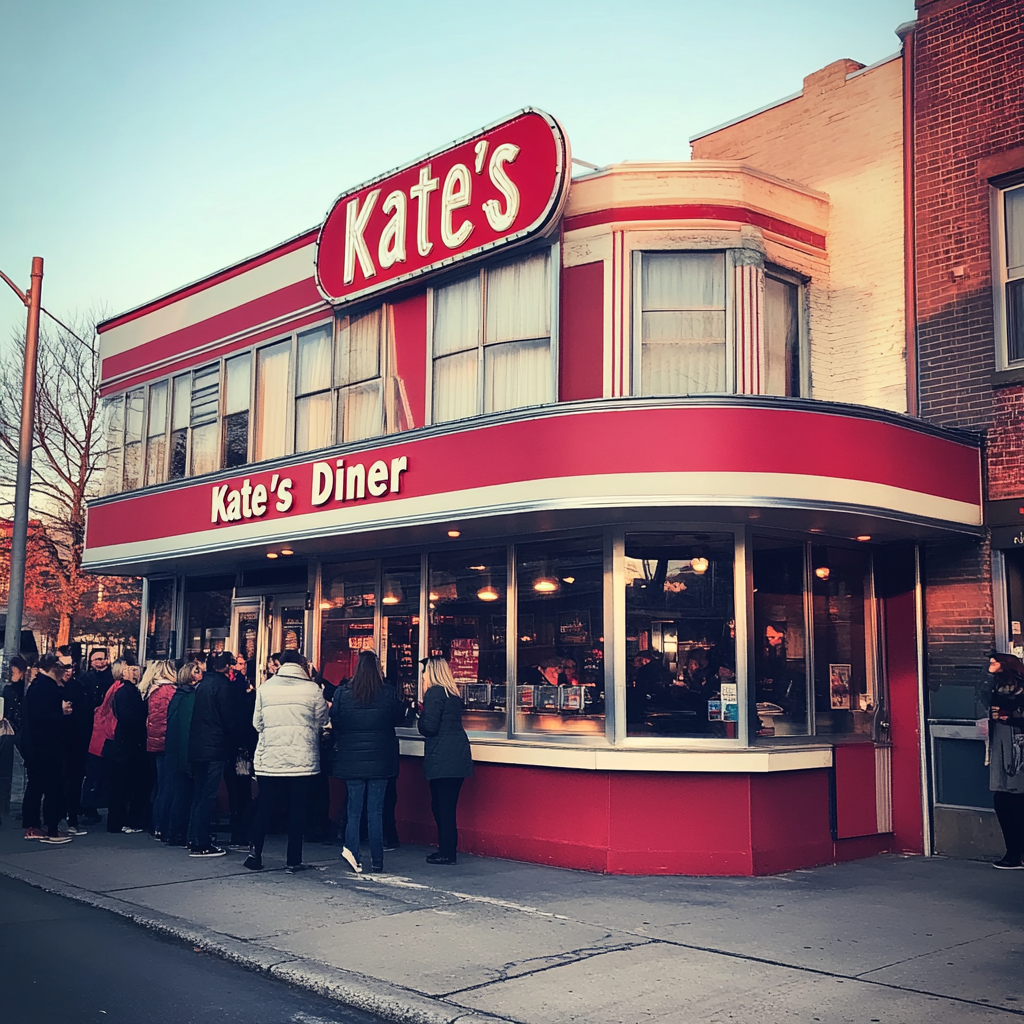 Gente de pie delante de una cafetería | Fuente: Midjourney