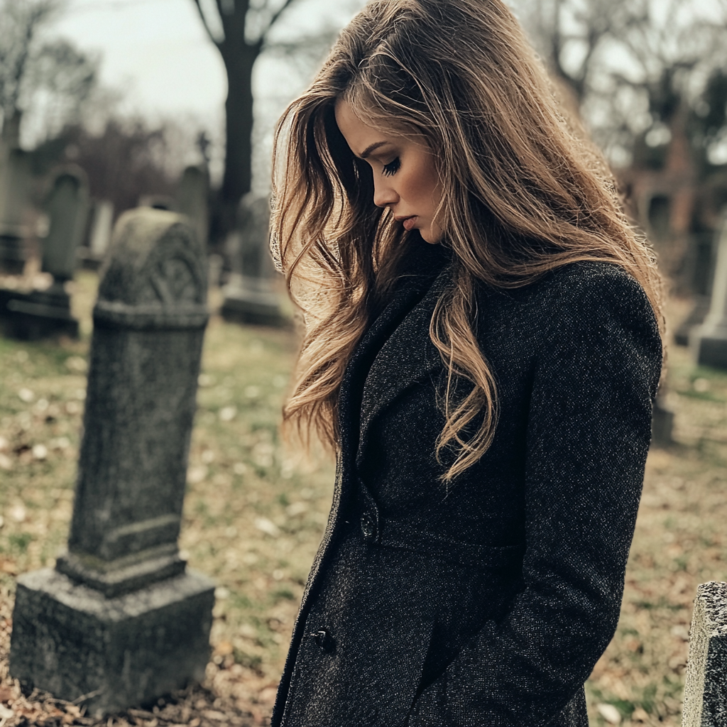 Una mujer de pie en un cementerio | Fuente: Midjourney