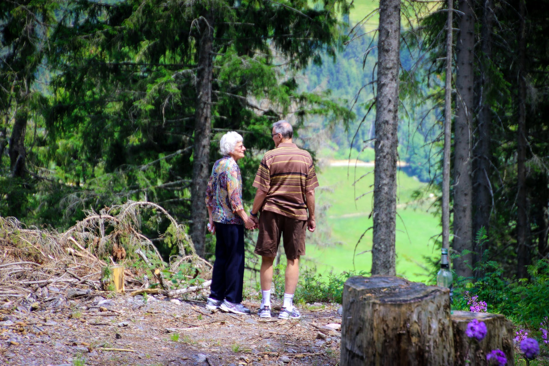 Una pareja de ancianos caminando en medio de la naturaleza. | Foto: Pexels