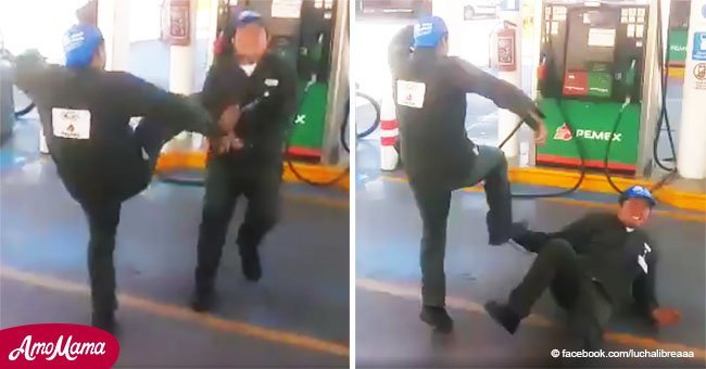 Trabajadores convierten gasolinera en cuadrilátero de lucha libre y ahora los buscan (video)