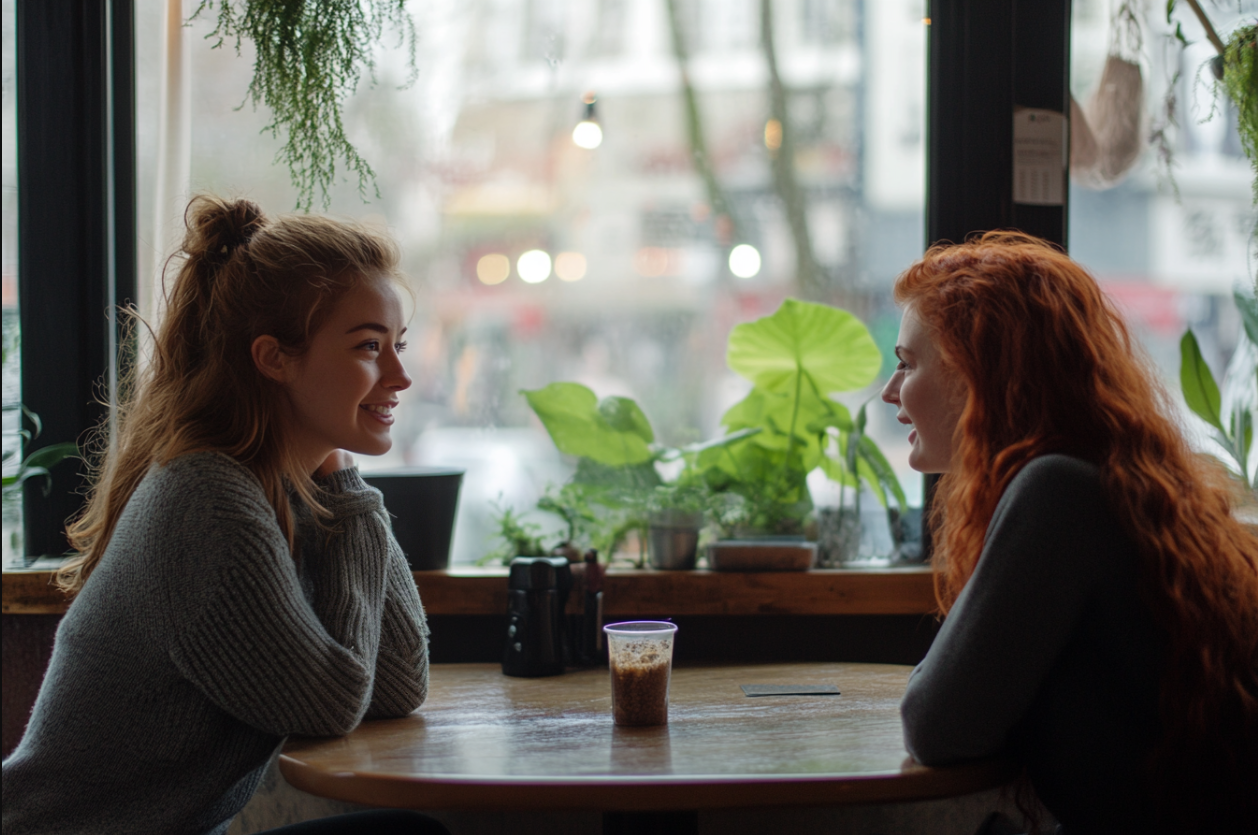 Dos mujeres sentadas en un café | Fuente: Midjourney