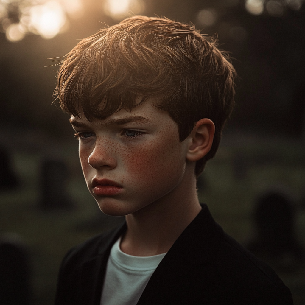 Un adolescente afligido en un cementerio | Fuente: Midjourney