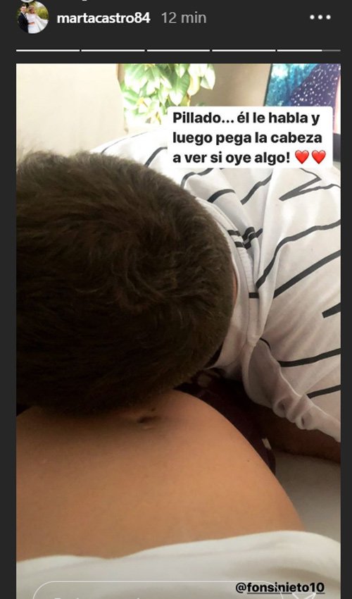 Marta Castro embarazada y Lucas. | Foto: Captura de historias de Instagram/@martacastro84