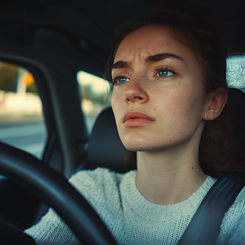 Mujer tensa conduciendo | Fuente: Midjourney