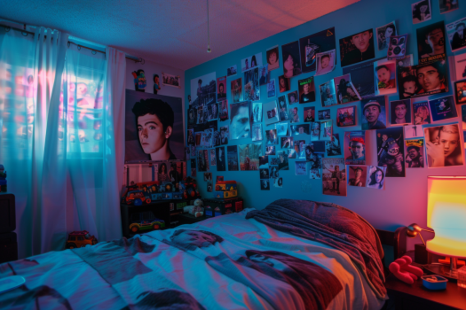 El dormitorio de los Hamilton lleno de fotos y juguetes de su hijo | Fuente: Midjourney