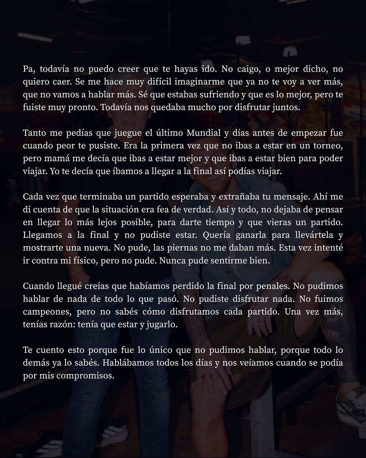 La carta de despedida de Lionel Messi a su difunto padre, Jorge Messi | Fuente: Instagram/leomessi