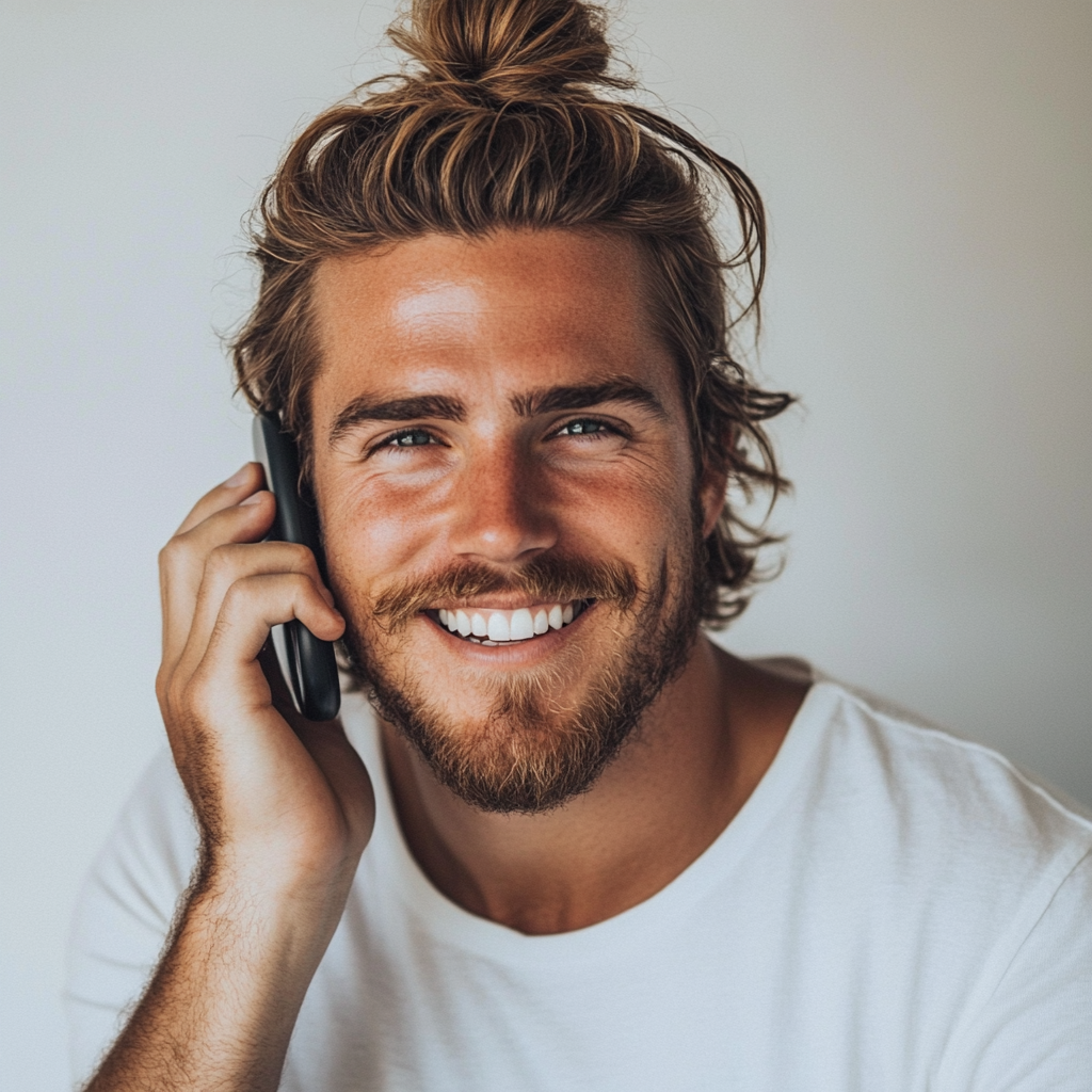Un hombre sonriente hablando por teléfono | Fuente: Midjourney