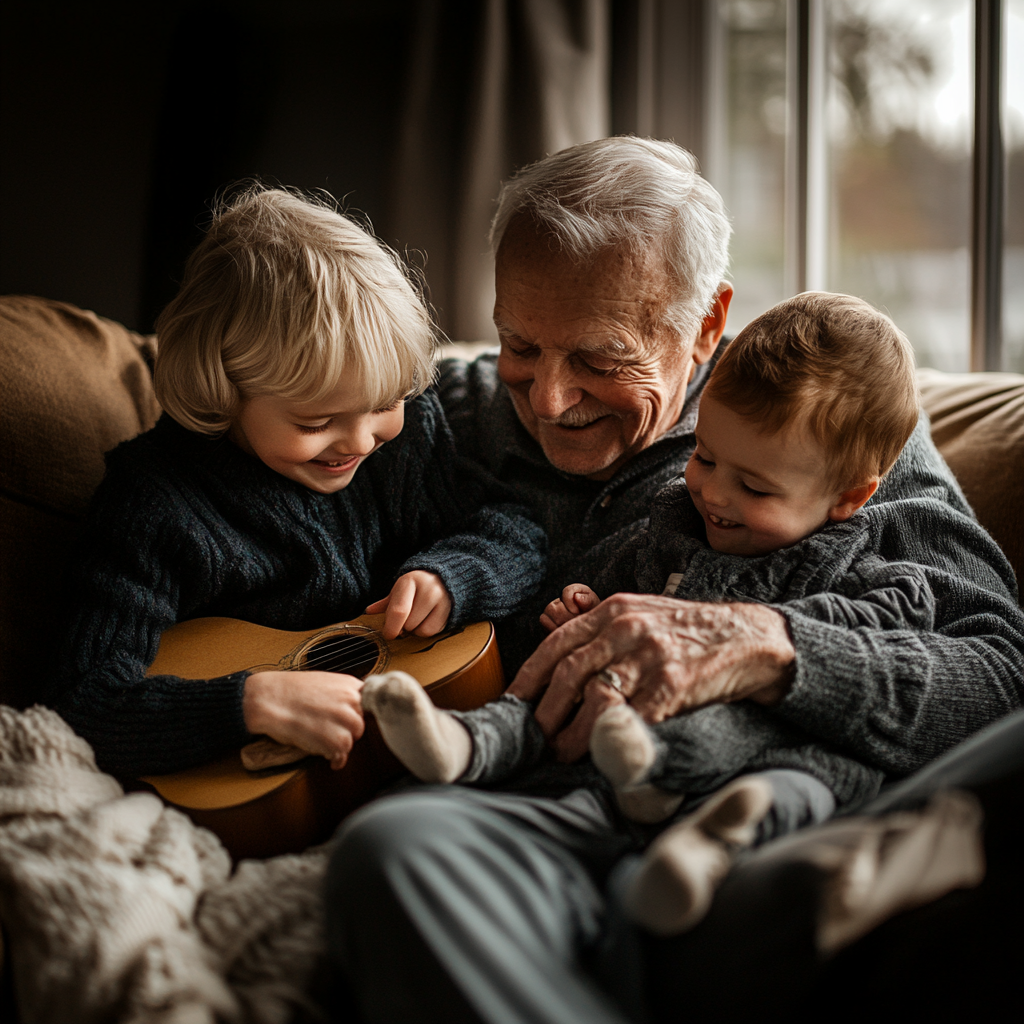 Un abuelo jugando con sus nietos | Fuente: Midjourney