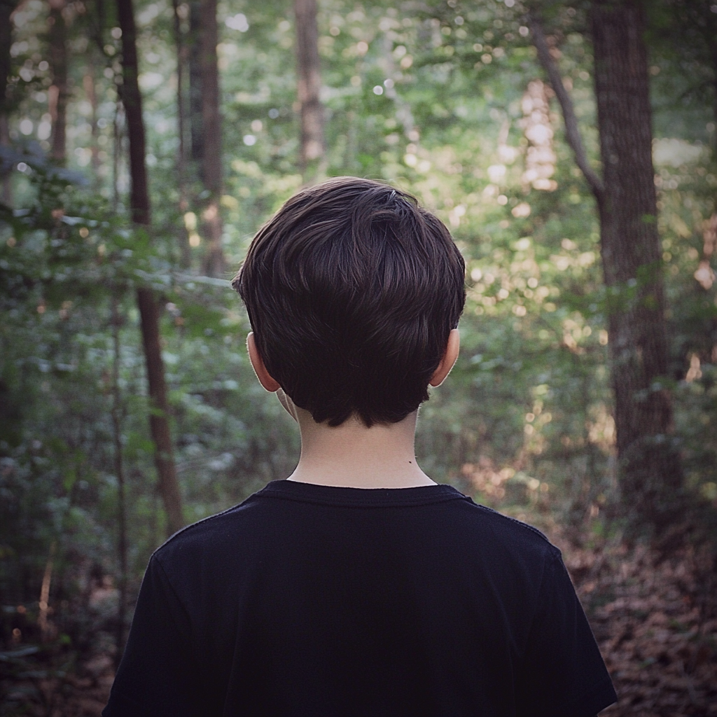 Un niño caminando por un bosque | Fuente: Midjourney