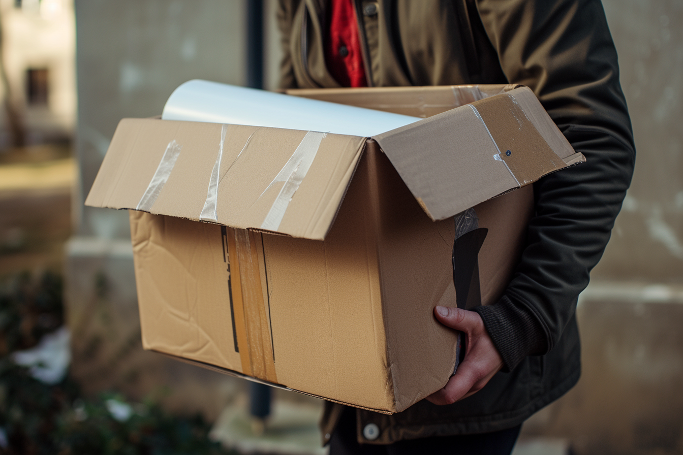 Un hombre llevando una caja | Fuente: Midjourney