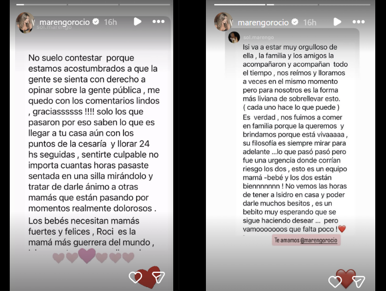 Las historias de Sol Marengo compartidas por Rocío Marengo. | Foto: instagram.com/marengorocio