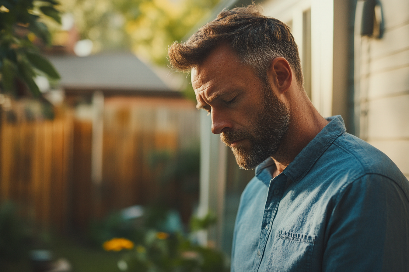 Un hombre de pie en un patio trasero | Fuente: Midjourney