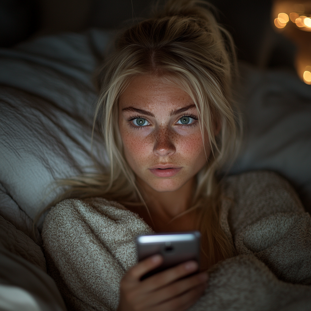 Una mujer hablando por teléfono en la cama | Fuente: Midjourney