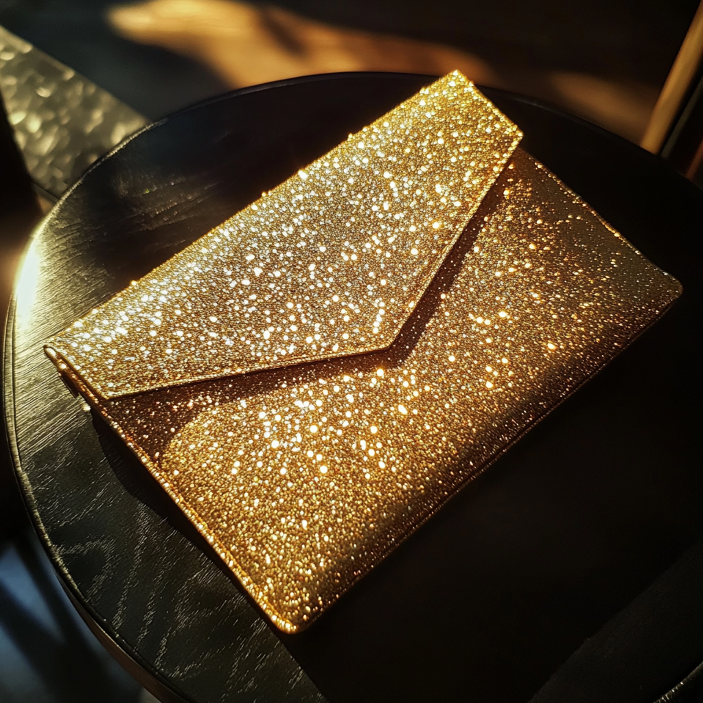 Un clutch dorado sobre una mesa | Fuente: Midjourney