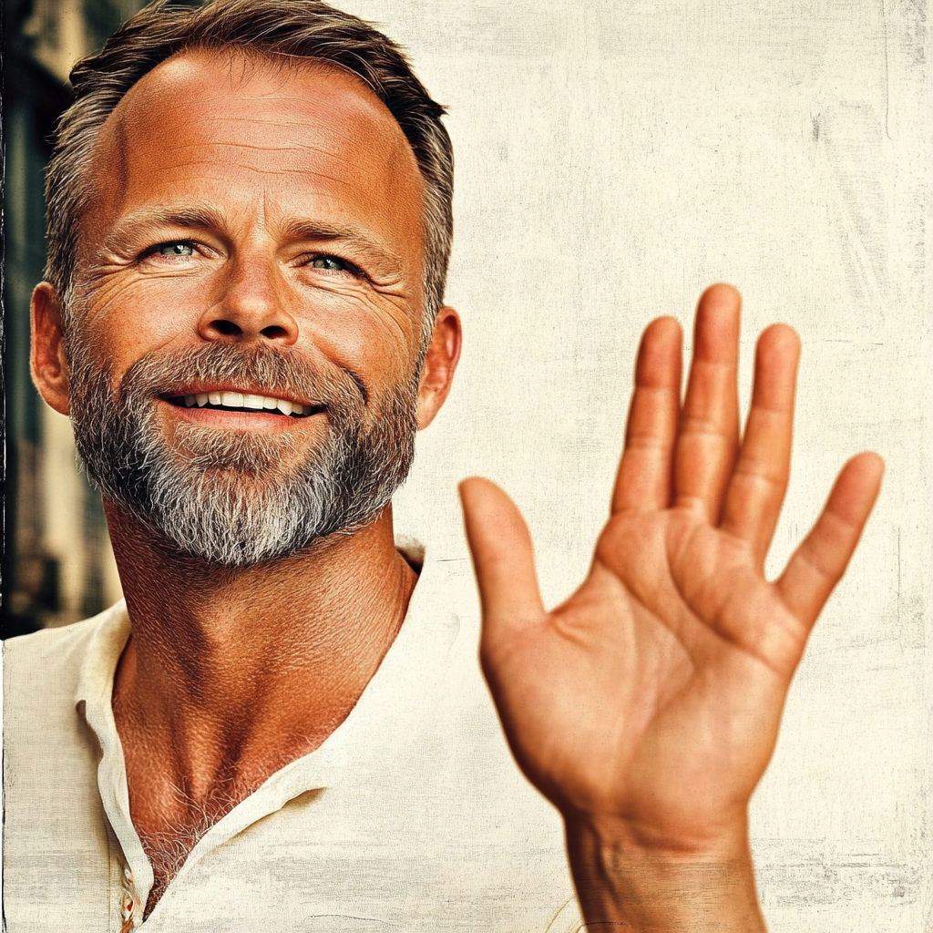 Un hombre saludando con la mano | Fuente: Midjourney